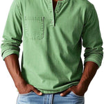Henley Button-Front Long Sleeve Shirt for Men