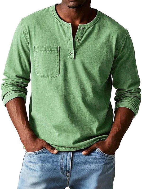 Henley Button-Front Long Sleeve Shirt for Men