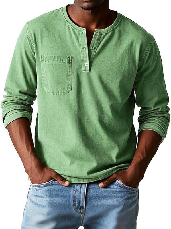 Henley Button-Front Long Sleeve Shirt for Men