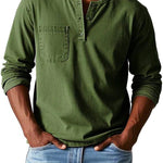 Henley Button-Front Long Sleeve Shirt for Men - Army Green