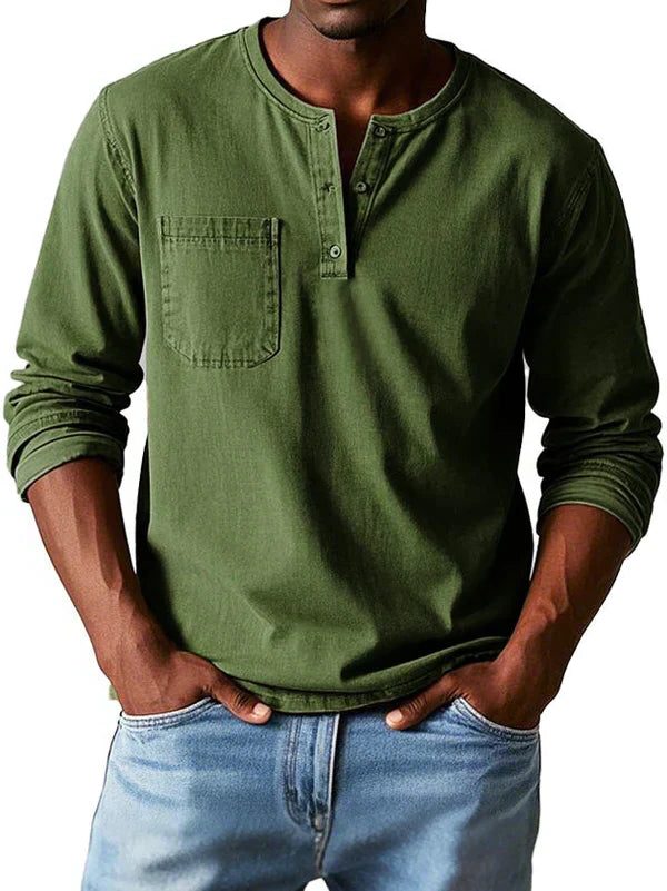 Henley Button-Front Long Sleeve Shirt for Men - Army Green