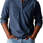 Henley Button-Front Long Sleeve Shirt for Men - Navy
