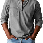Henley Button-Front Long Sleeve Shirt for Men - Gray