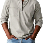 Henley Button-Front Long Sleeve Shirt for Men - Beige