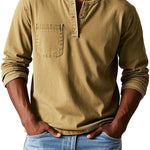 Henley Button-Front Long Sleeve Shirt for Men - Khaki