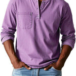 Henley Button-Front Long Sleeve Shirt for Men - Purple