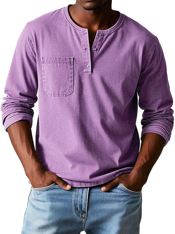 Henley Button-Front Long Sleeve Shirt for Men - Purple