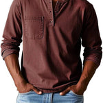 Henley Button-Front Long Sleeve Shirt for Men - Red