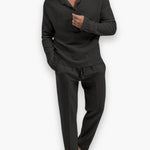 Henley Long Sleeve Set for Men - Black