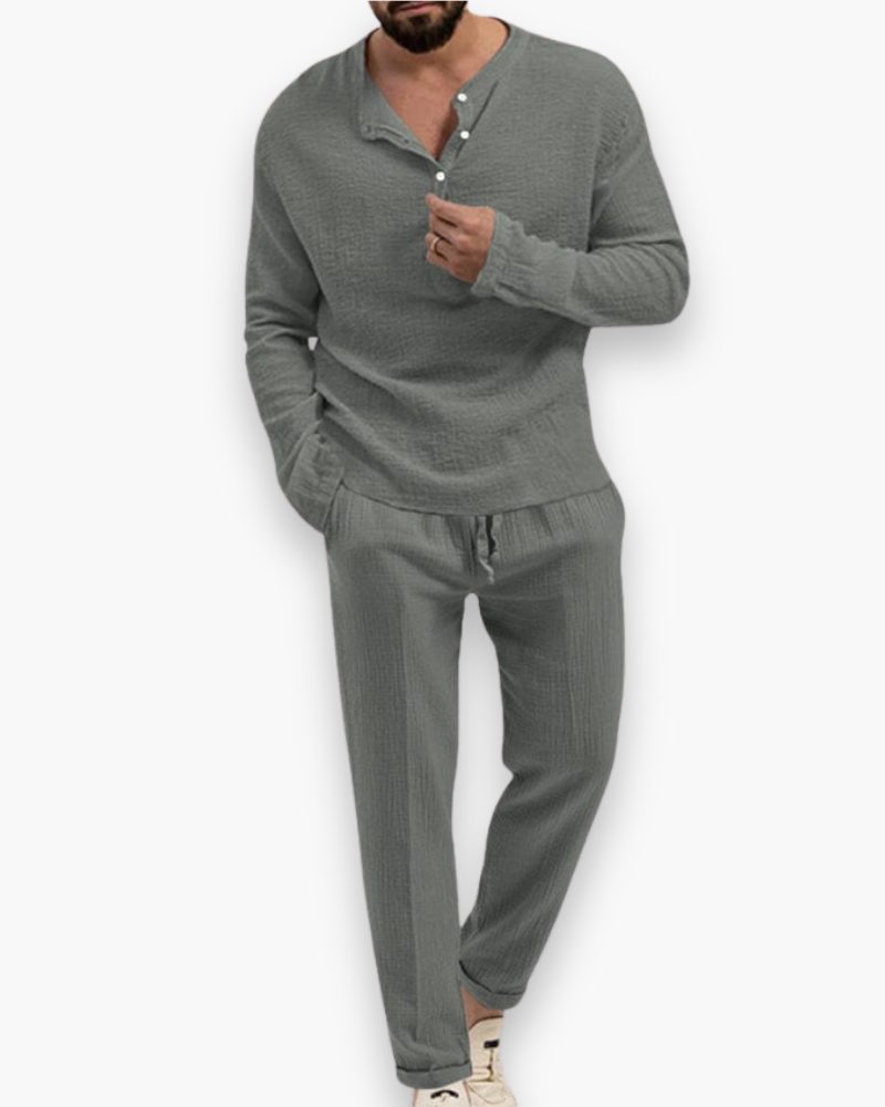 Henley Long Sleeve Set for Men - Grey