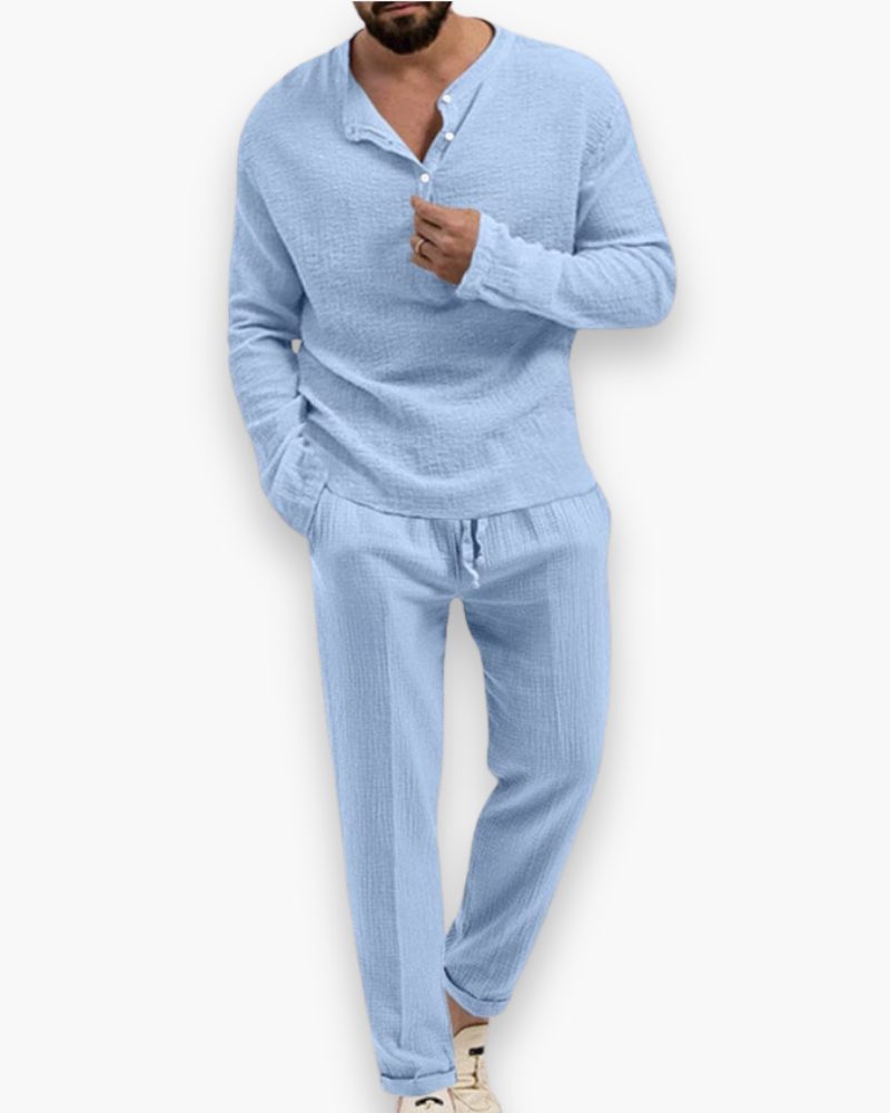 Henley Long Sleeve Set for Men - Light Blue