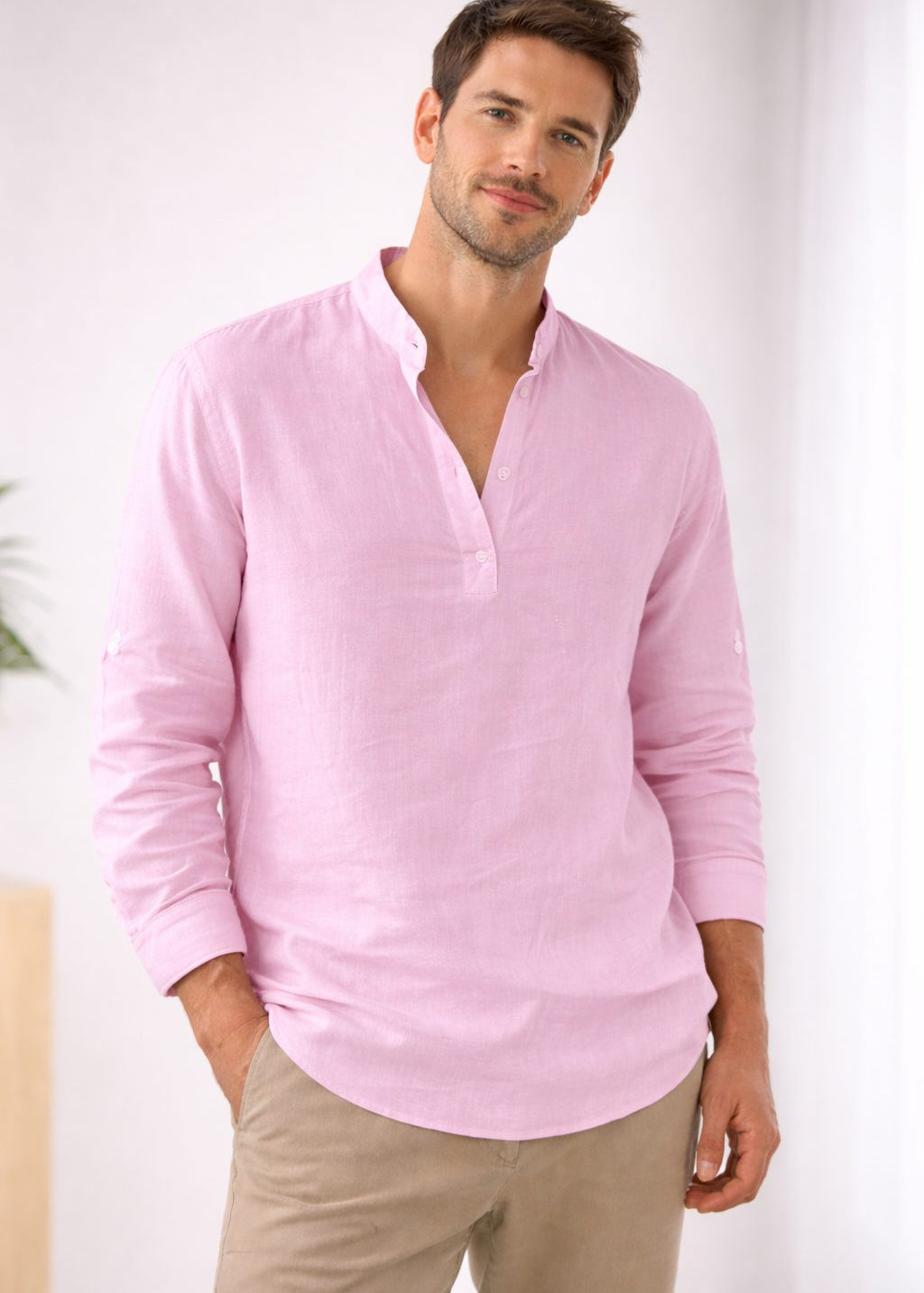 Henley Long Sleeve Shirt for Men - Rosa