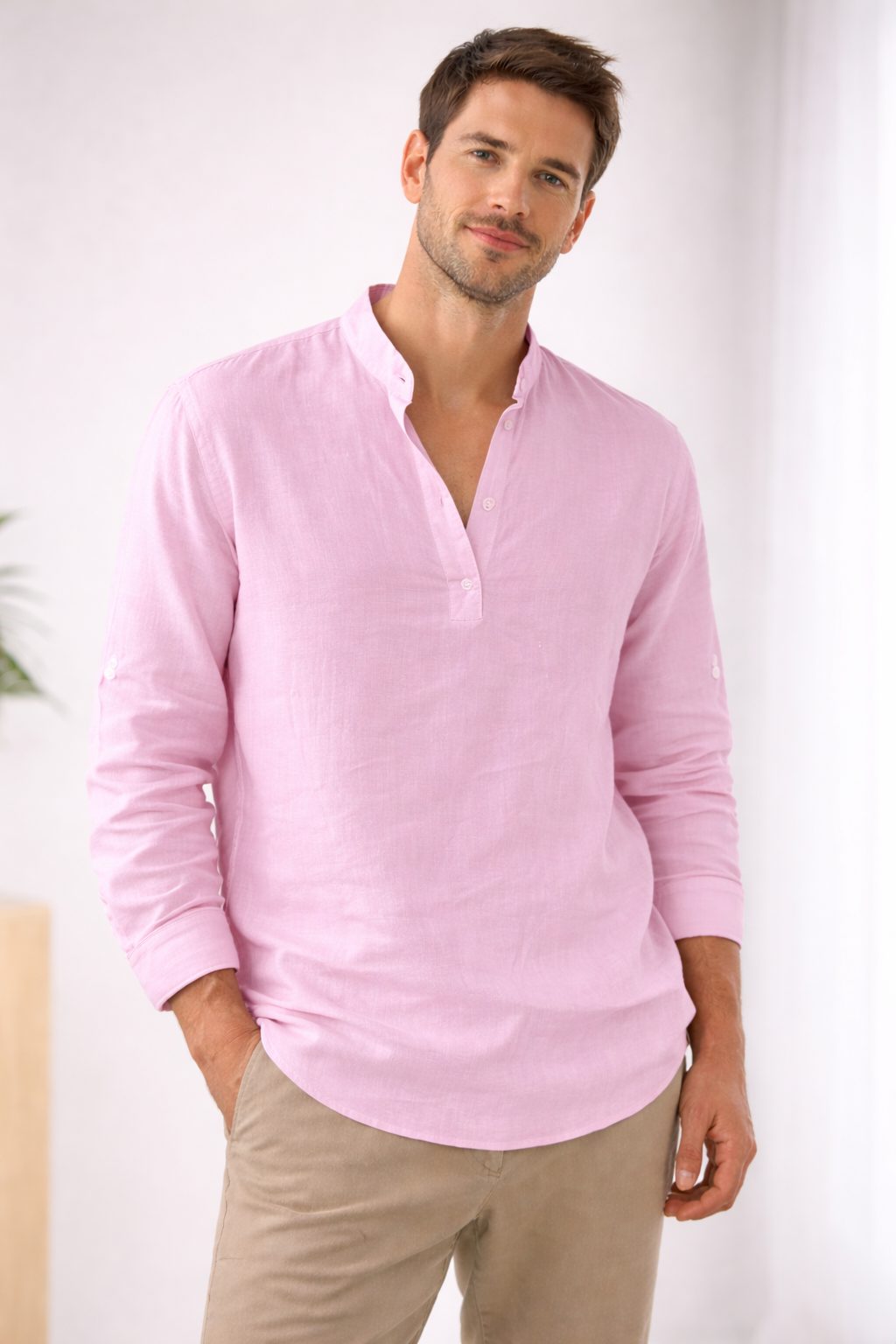 Henley Long Sleeve Shirt for Men - Rosa