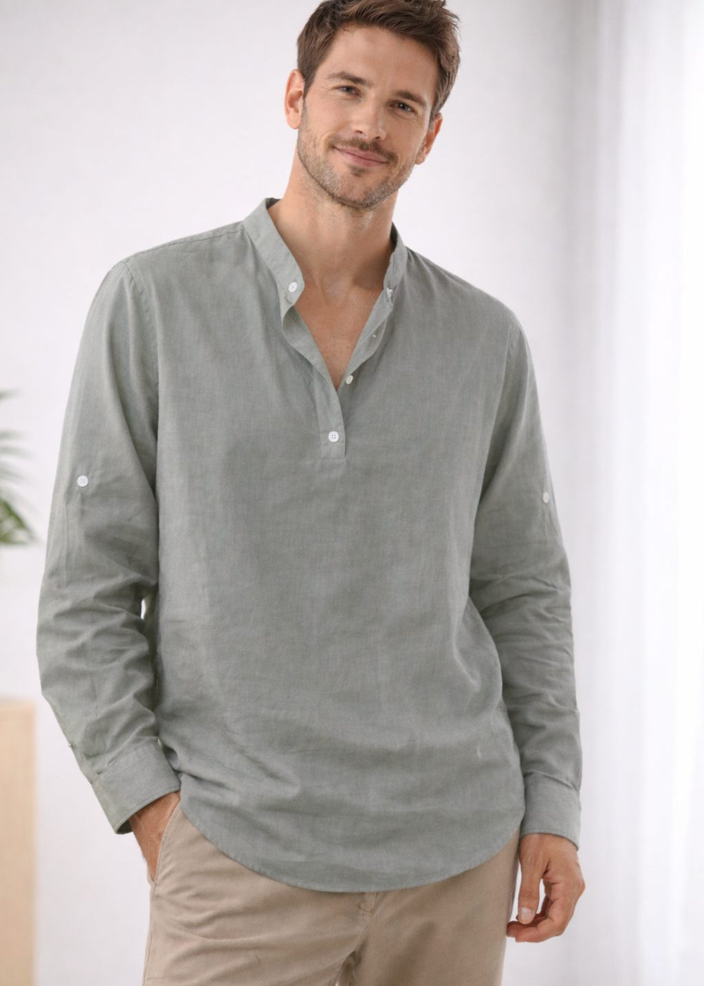 Henley Long Sleeve Shirt for Men - Grau