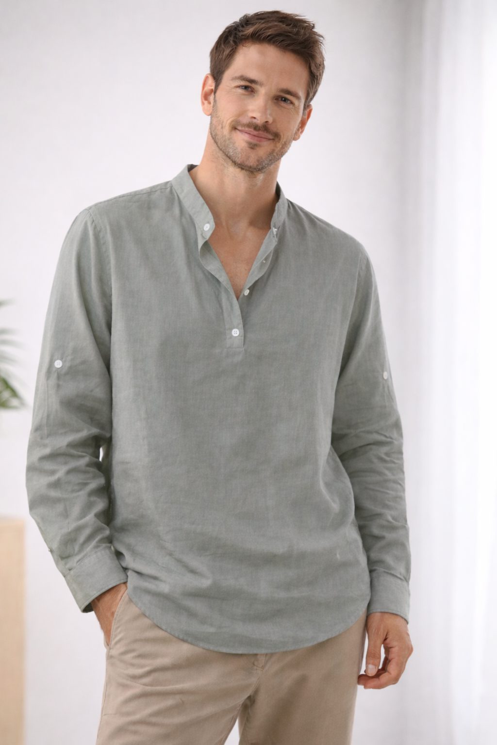 Henley Long Sleeve Shirt for Men - Grau
