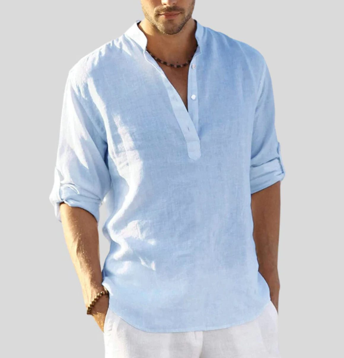Henley Long Sleeve Shirt for Men - Hellblau