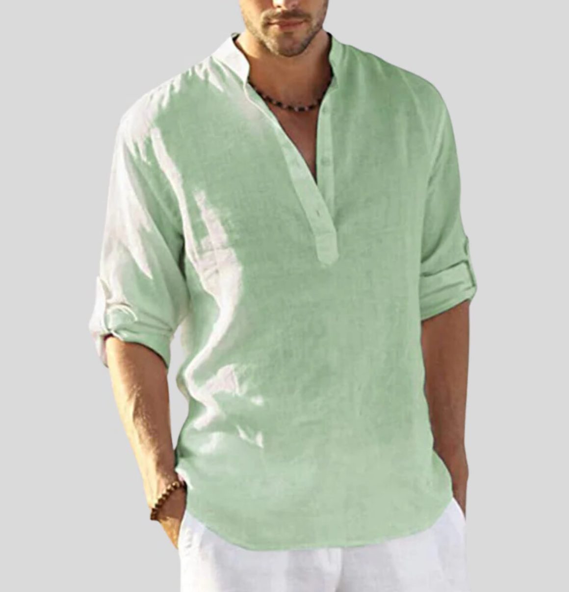 Henley Long Sleeve Shirt for Men - Hellgrün