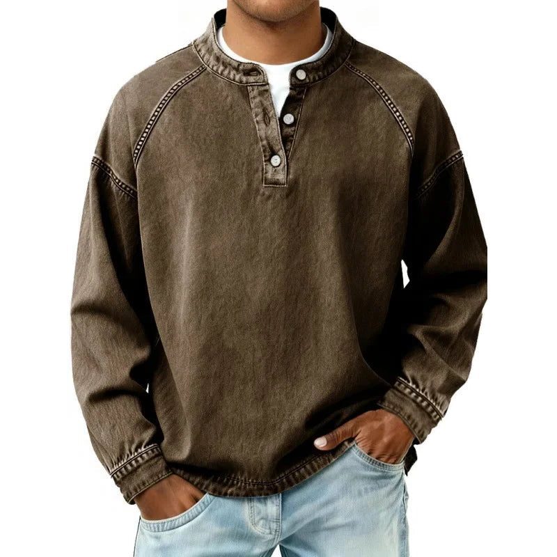 Henley Long Sleeve T-Shirt for Men - Dark Brown