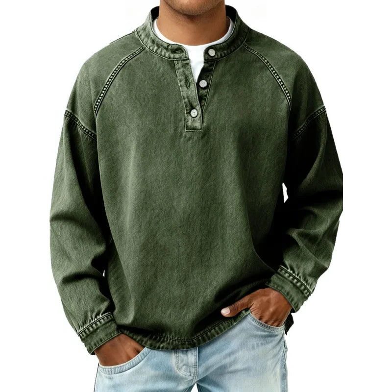 Henley Long Sleeve T-Shirt for Men - Army Green