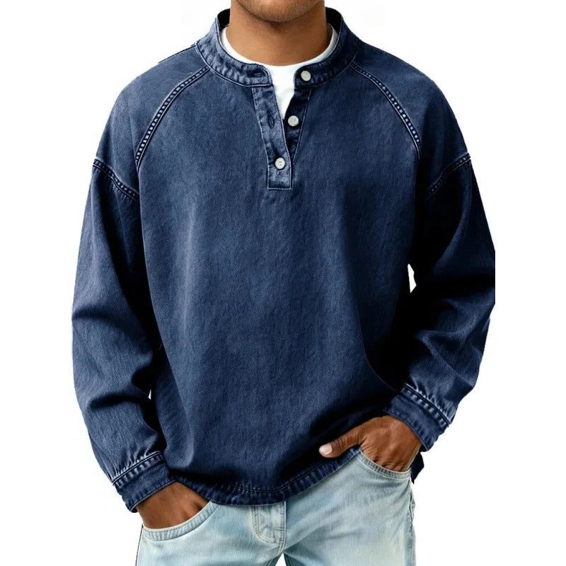 Henley Long Sleeve T-Shirt for Men - Dark Blue
