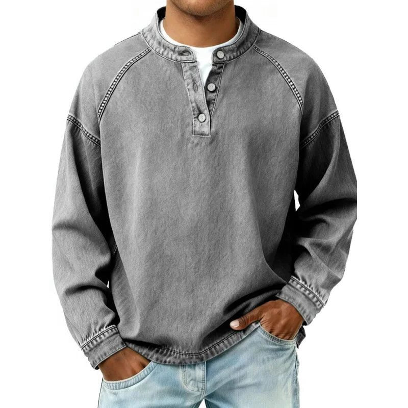 Henley Long Sleeve T-Shirt for Men - Gray