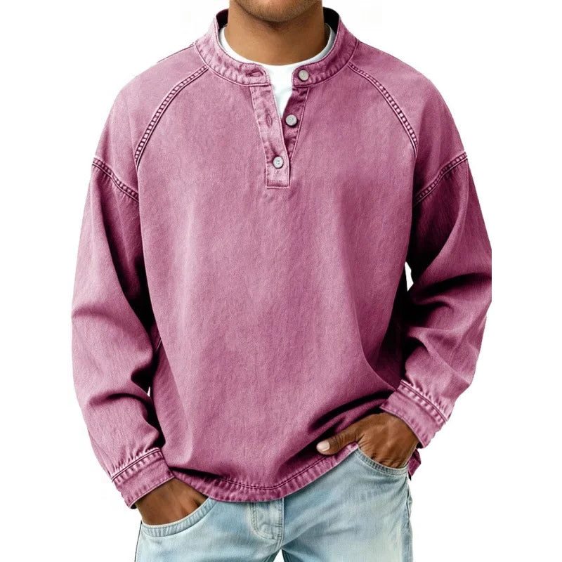 Henley Long Sleeve T-Shirt for Men - Pink