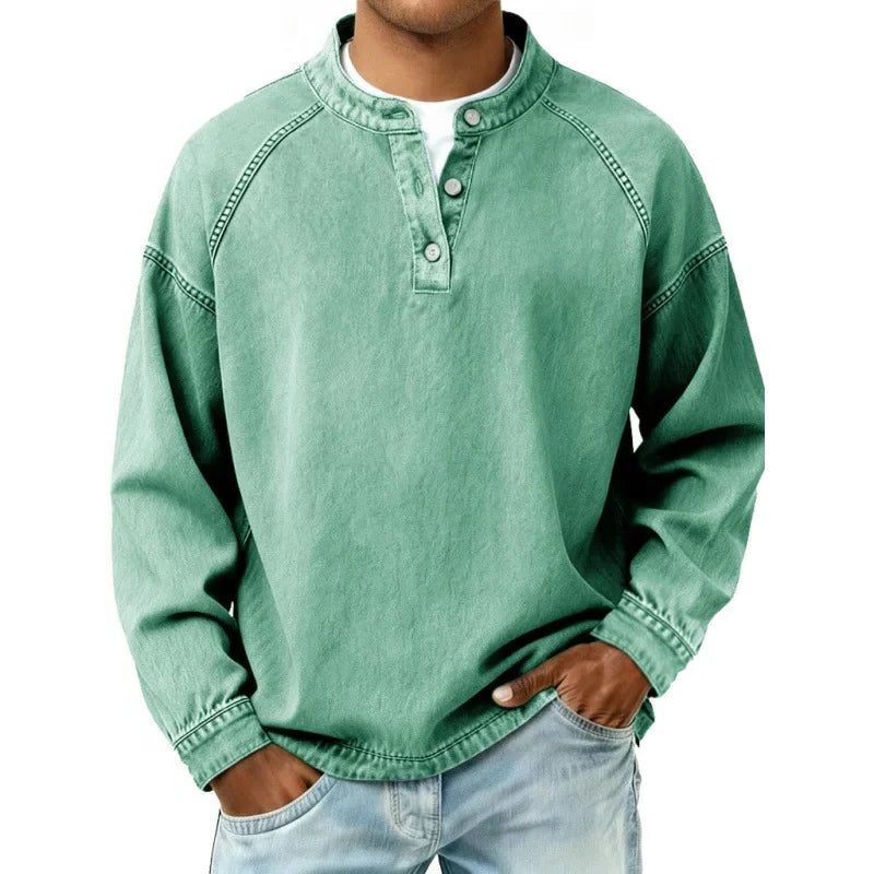 Henley Long Sleeve T-Shirt for Men - Light Green