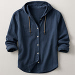 Hooded Button-Down Shirt for Men - Navy Blue