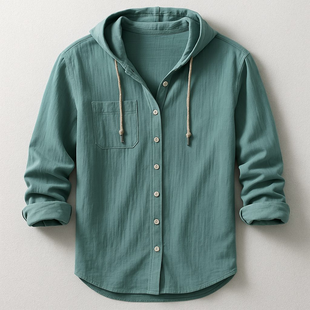 Hooded Button-Down Shirt for Men - Green