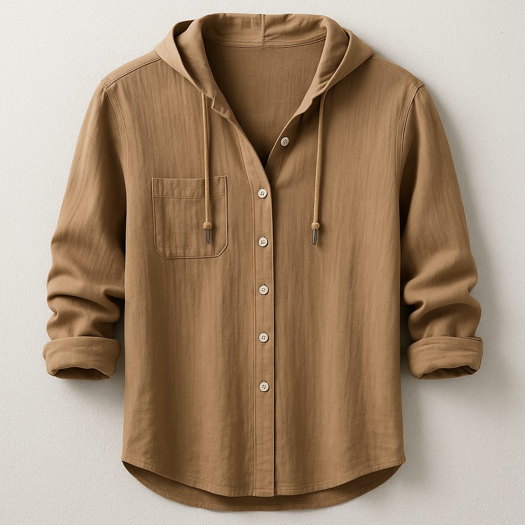 Hooded Button-Down Shirt for Men - Brown