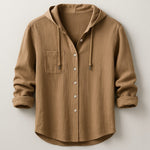 Hooded Button-Down Shirt for Men - Brown