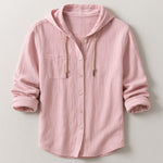 Hooded Button-Down Shirt for Men - Pink