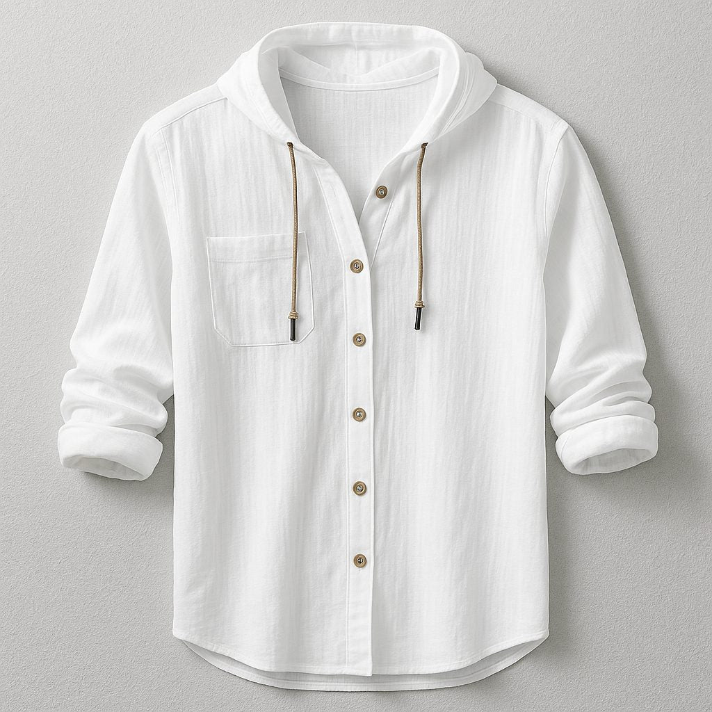Hooded Button-Down Shirt for Men - White