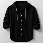 Hooded Button-Down Shirt for Men - Black