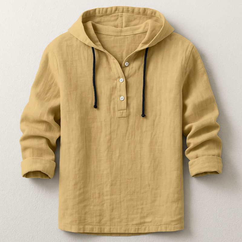 Hooded Henley Shirt for Men - Sand