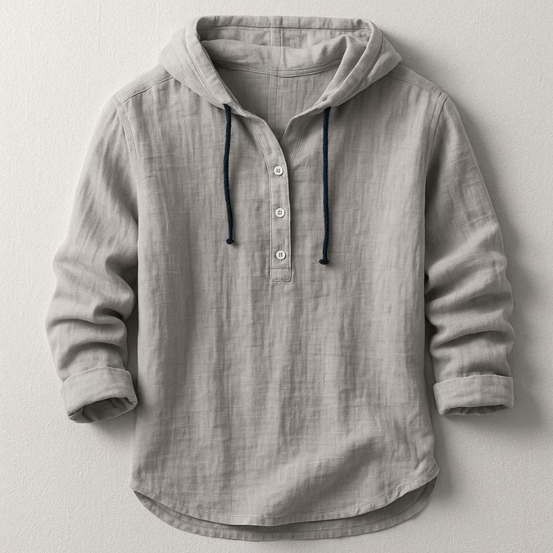 Hooded Henley Shirt for Men - Gray