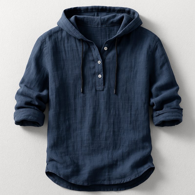 Hooded Henley Shirt for Men - Navy Blue