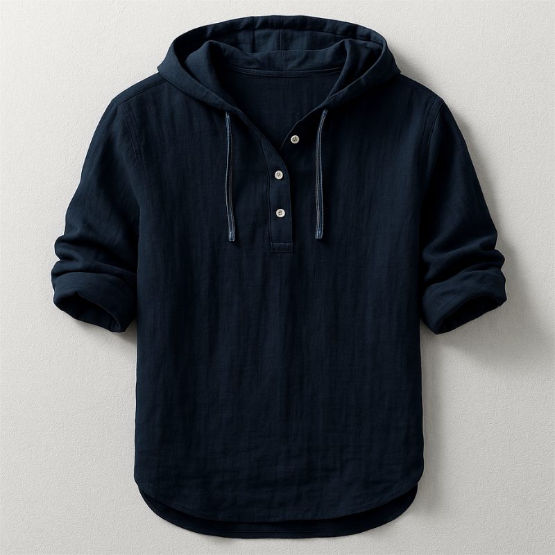 Hooded Henley Shirt for Men - Black