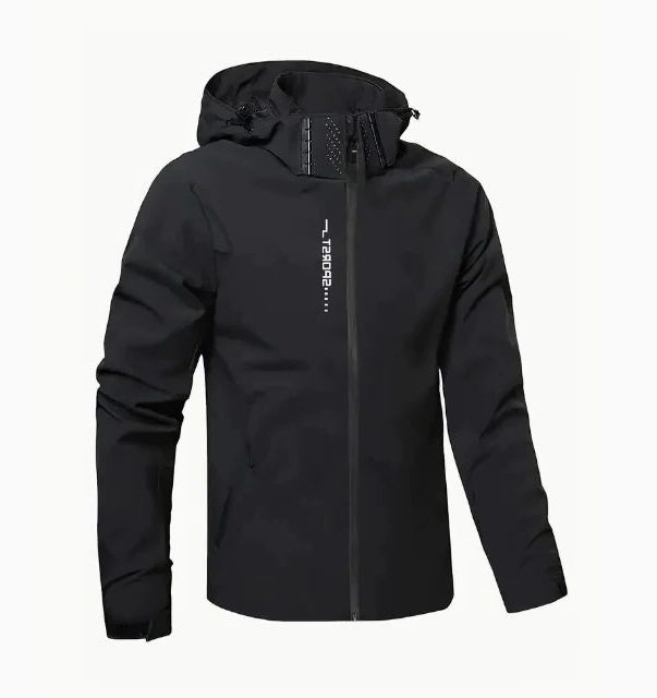 Hooded Zip-Up Windbreaker Jacket for Men - Black