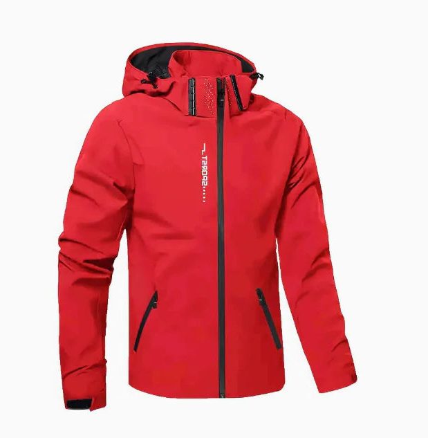 Hooded Zip-Up Windbreaker Jacket for Men - Red