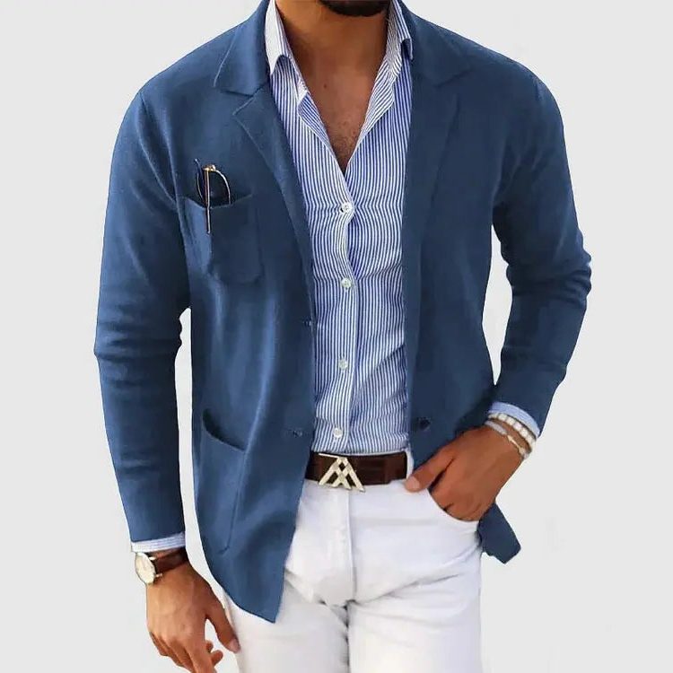 Knit Lapel Blazer for Men - Blue