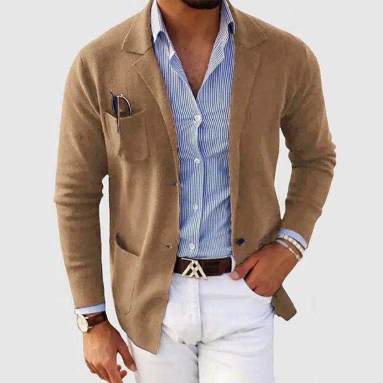 Knit Lapel Blazer for Men - Beige