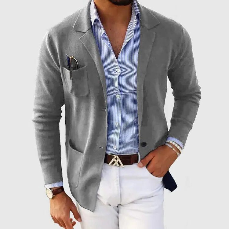 Knit Lapel Blazer for Men - Gray
