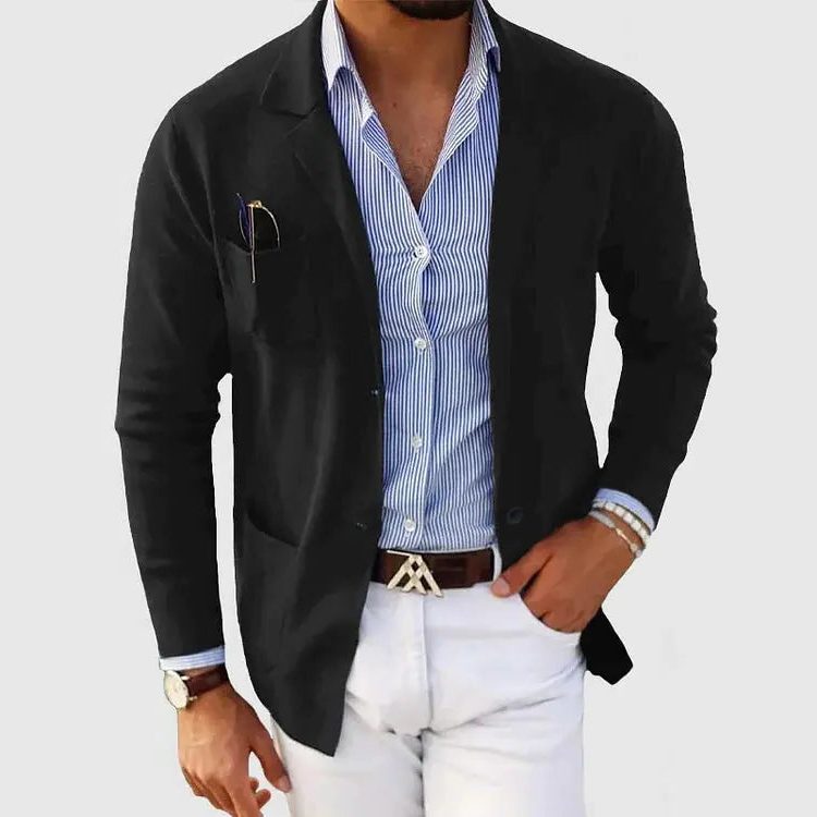 Knit Lapel Blazer for Men - Black