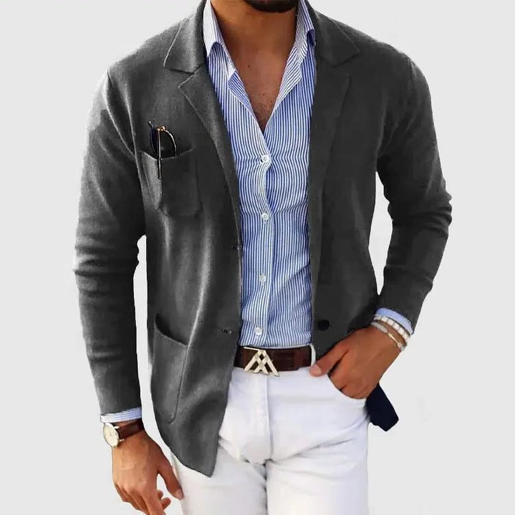 Knit Lapel Blazer for Men - Dark Gray