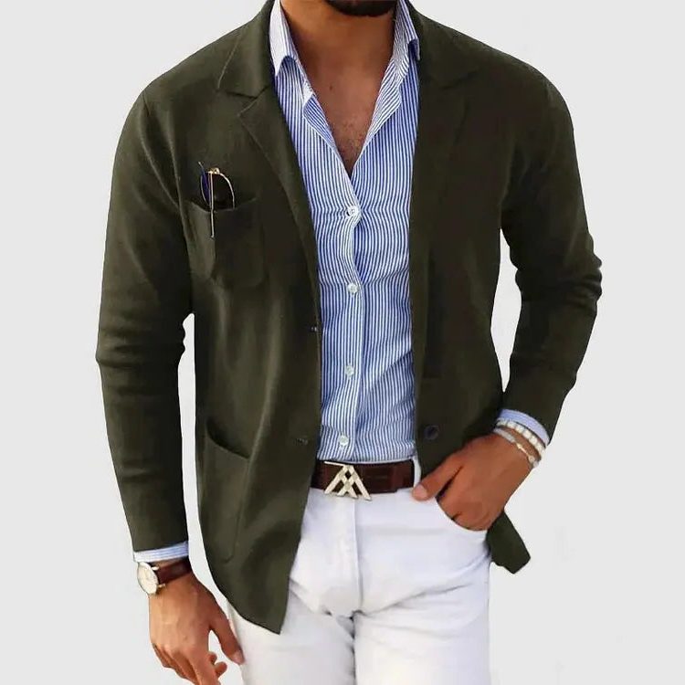 Knit Lapel Blazer for Men - Dark Green