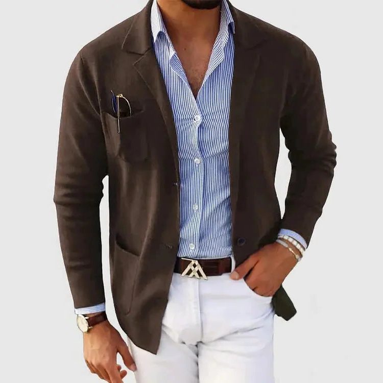 Knit Lapel Blazer for Men - Brown