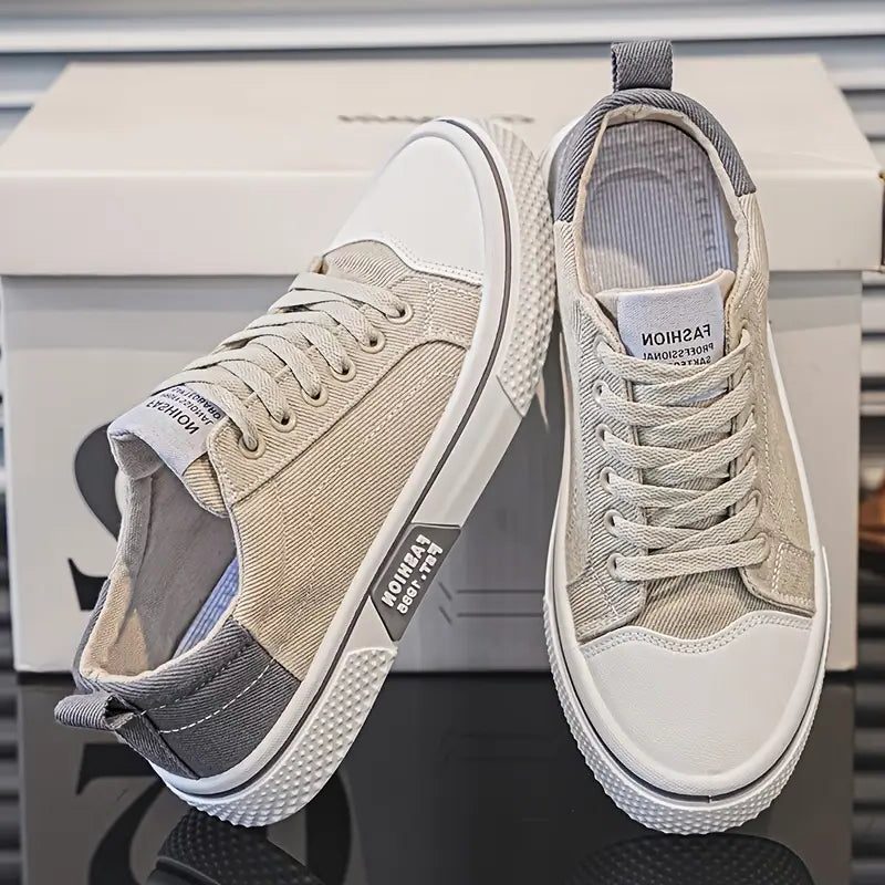Lace-Up Canvas Sneakers for Men - Beige
