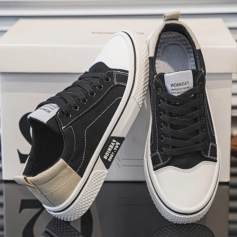 Lace-Up Canvas Sneakers for Men - Black