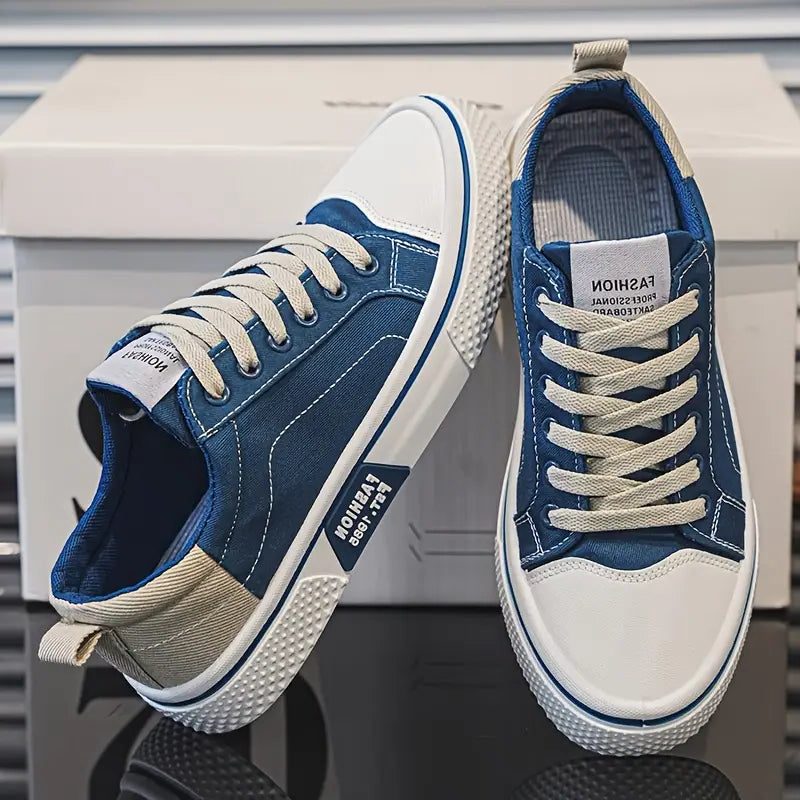 Lace-Up Canvas Sneakers for Men - Blue